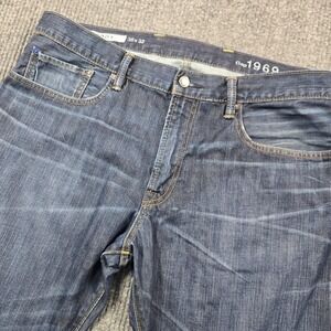 Gap 1969 Jeans Mens 38x32‎ Blue Bootcut Darkstar Denim Distressed